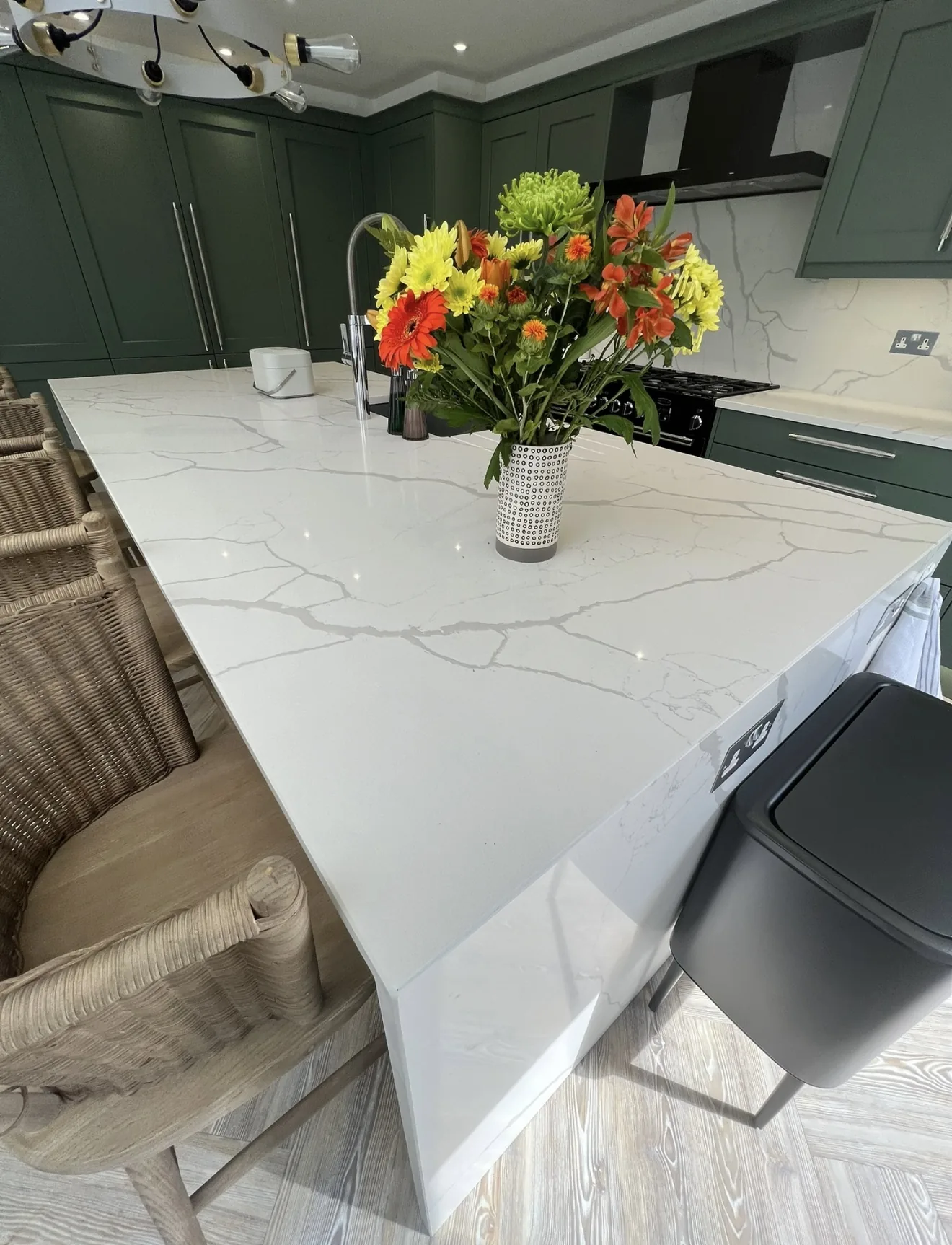 Polished stone edge profile close up