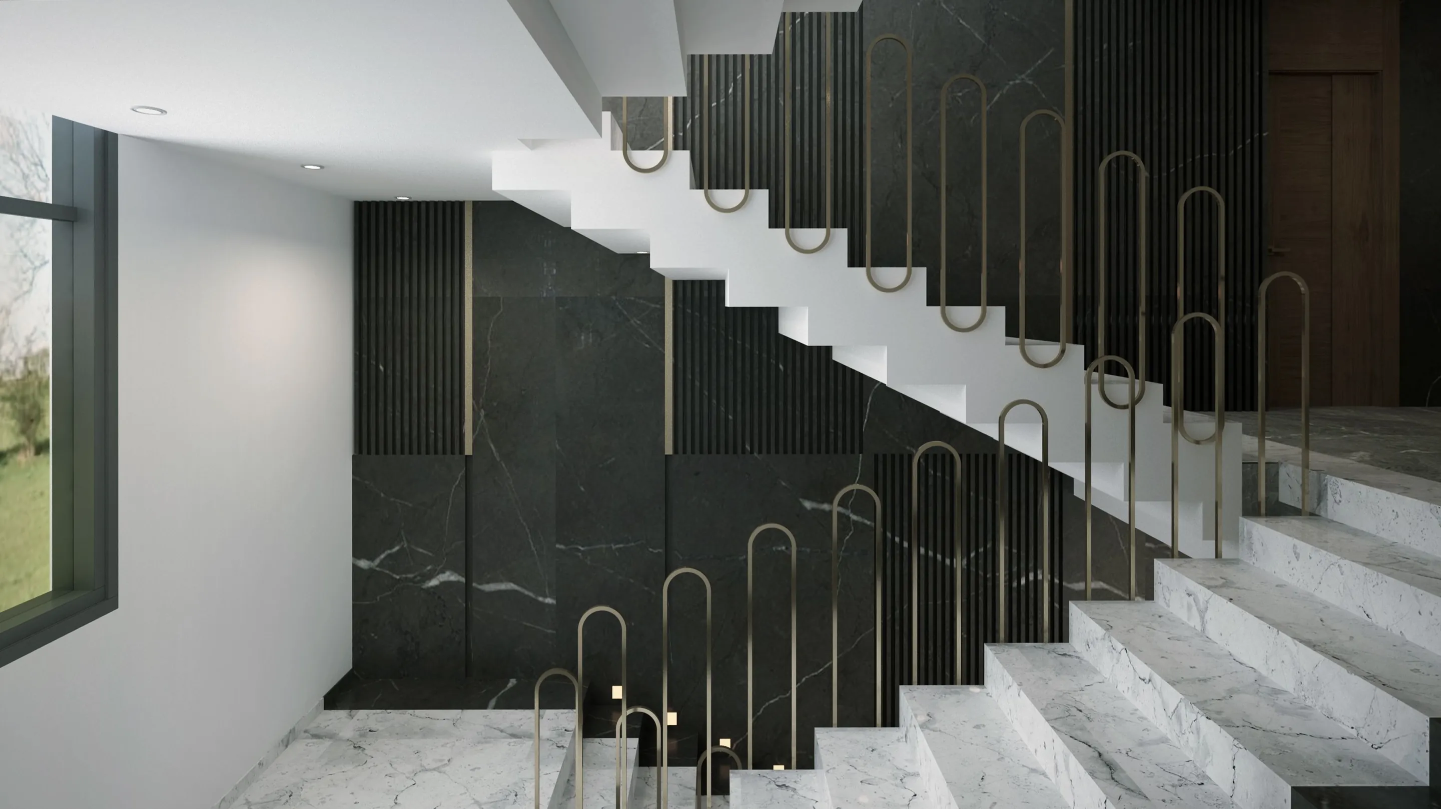 Stone stairs: treads and risers cut to template
